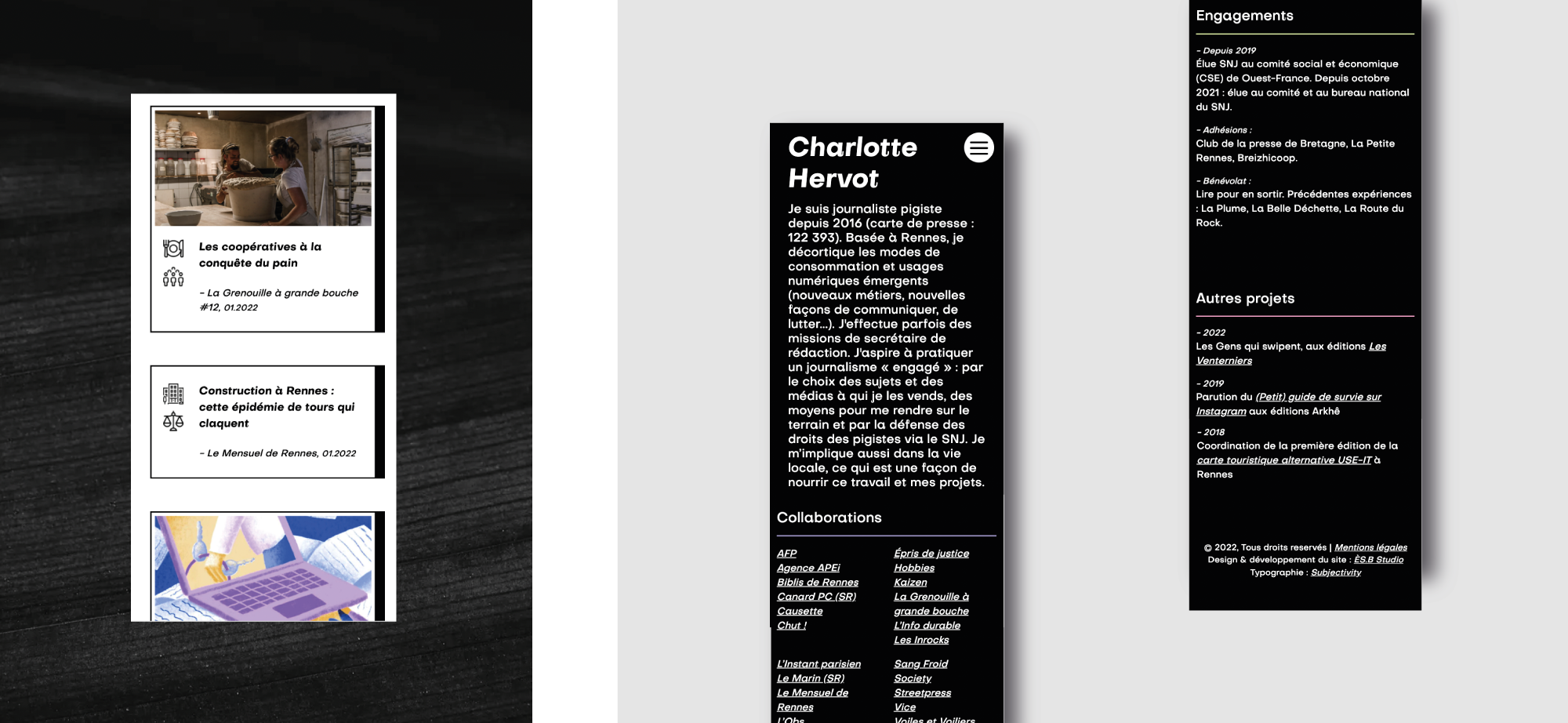 Présentation du site internet de Charlotte Hervot réalisé par ÈS.B Studio en format d'écran smartphone.